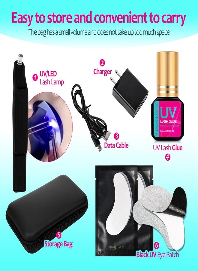 أريسون لاشز غراء رموش بالأشعة فوق البنفسجية (5 مل) مع ضوء، مصباح LED محمول 2 في 1 لتطبيق غراء تمديد الرموش، آمن وسهل الاستخدام للمنزل والسفر والصالونات والاستخدام المهني والشخصي - Image 2